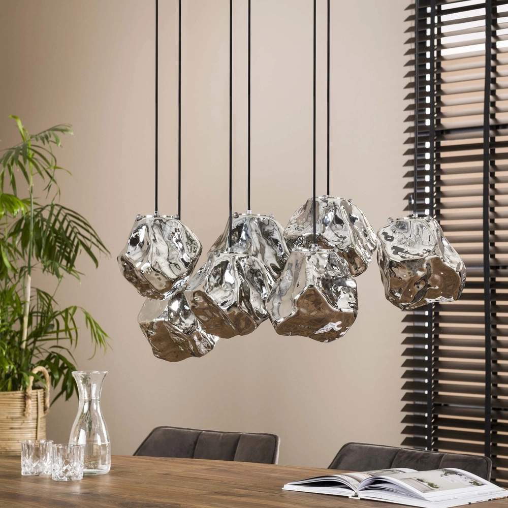 Lampe pendante de table à manger Rock 7 lumières - verre argenté Lyora 8716803511255