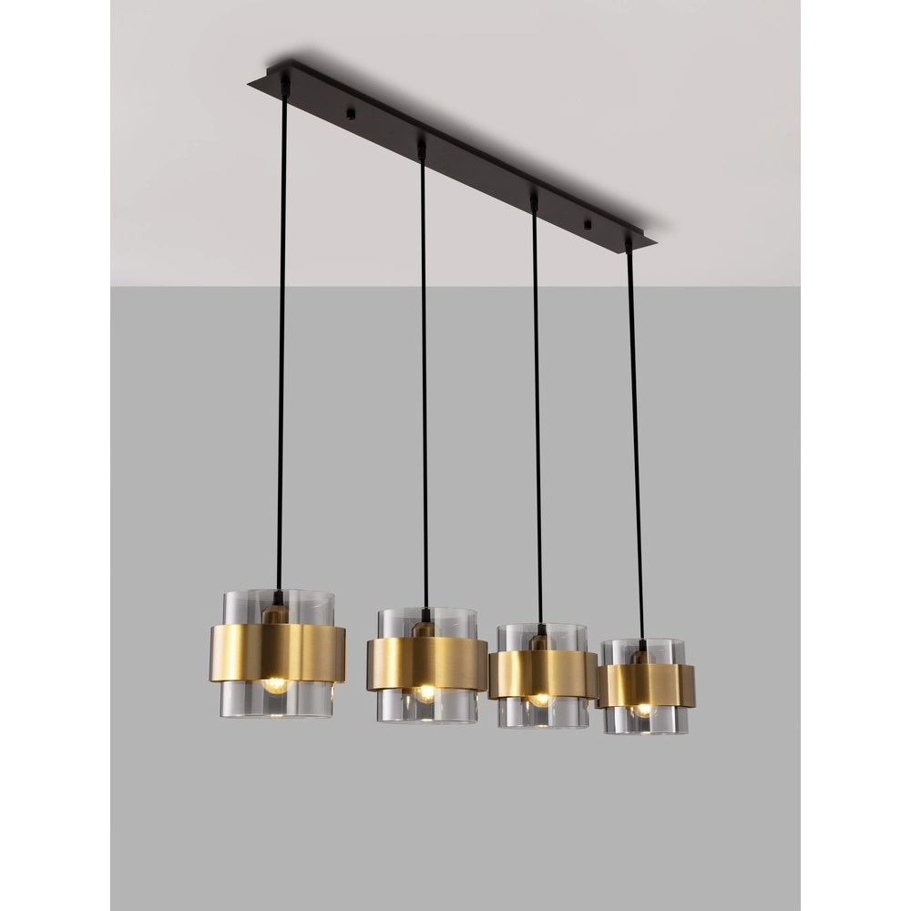 Suspension Sianna 4 lumières droites noir et or Suspension Sianna 4 lumières droites noir et or