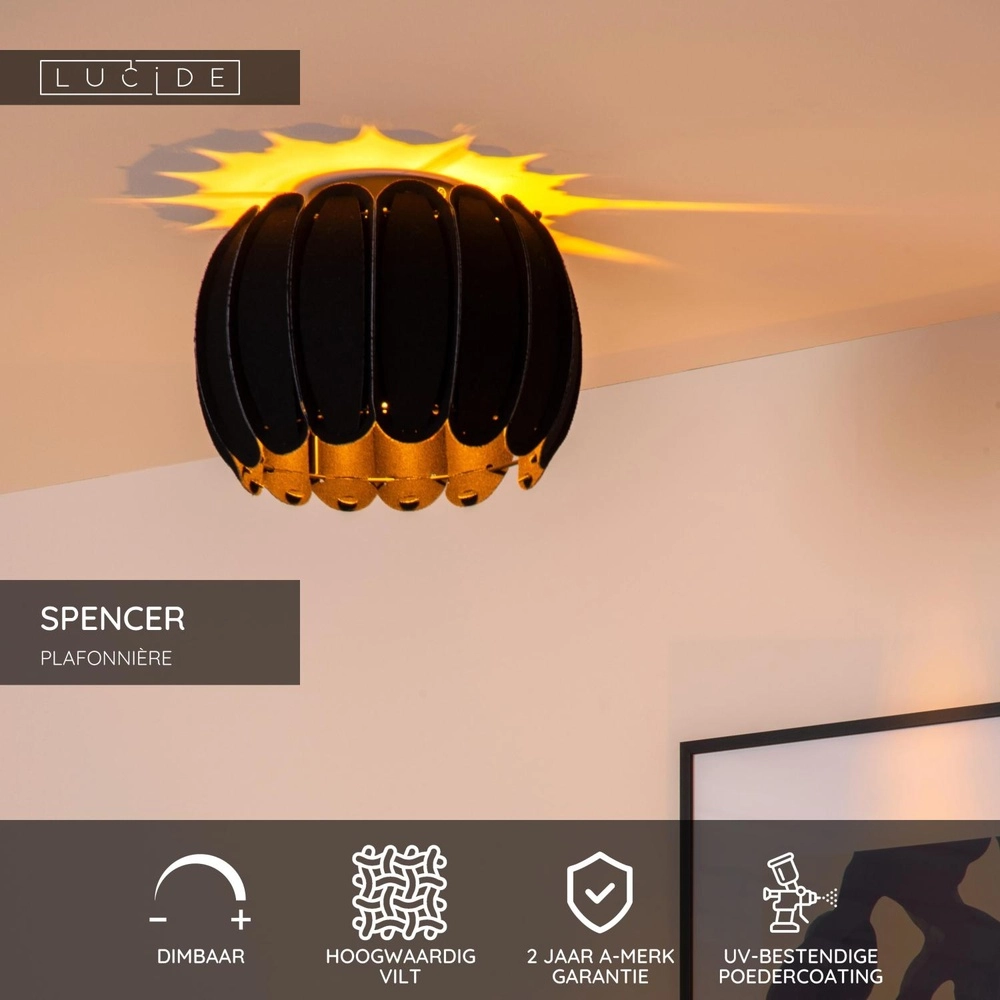 Lampe de plafond Spencer Ø 30cm noir Lucide 5411212343642