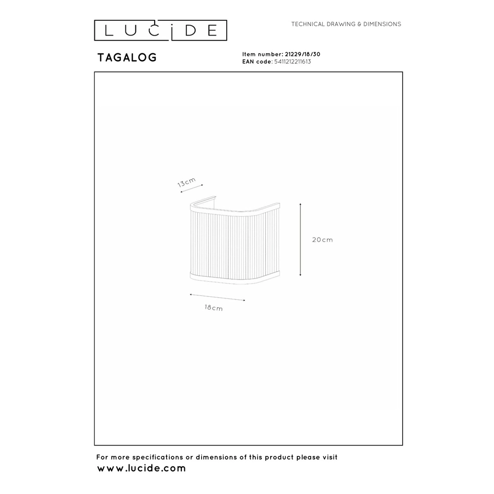 Lampe murale Tagalog Noir Lucide 5411212211613