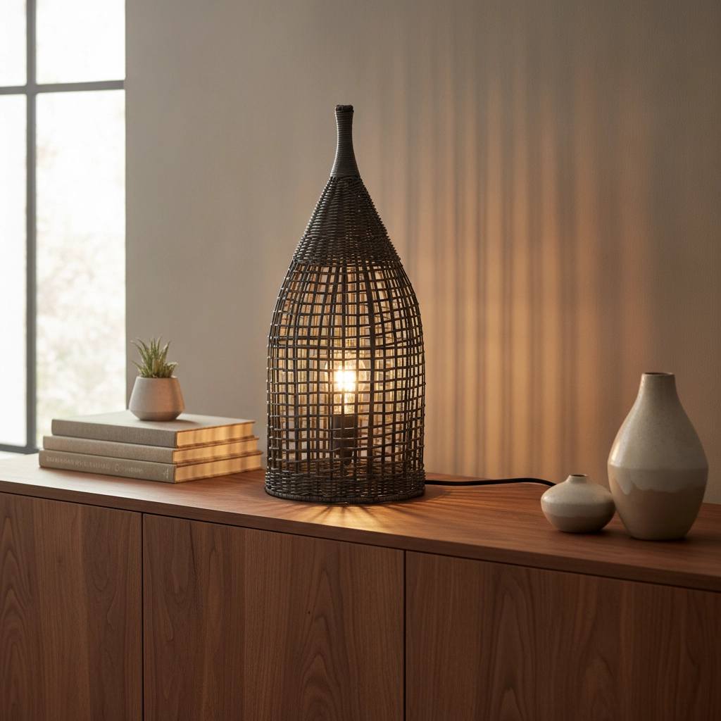 Lampadaire bohème Naos rotin 54,5H noir