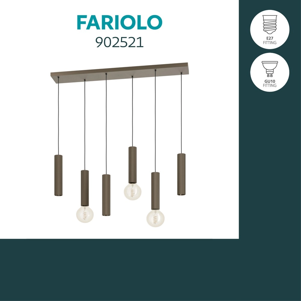 Lampe pendante de conception Fariolo Ligne droite en bronze léger à 6 lumières Eglo 9008606391622