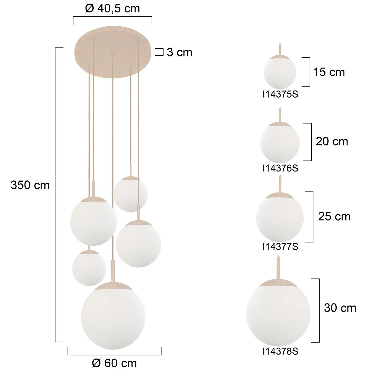 Lampe suspendue vide à 5 lumières Bollique Sable avec verre opale Steinhauer 8712746187182