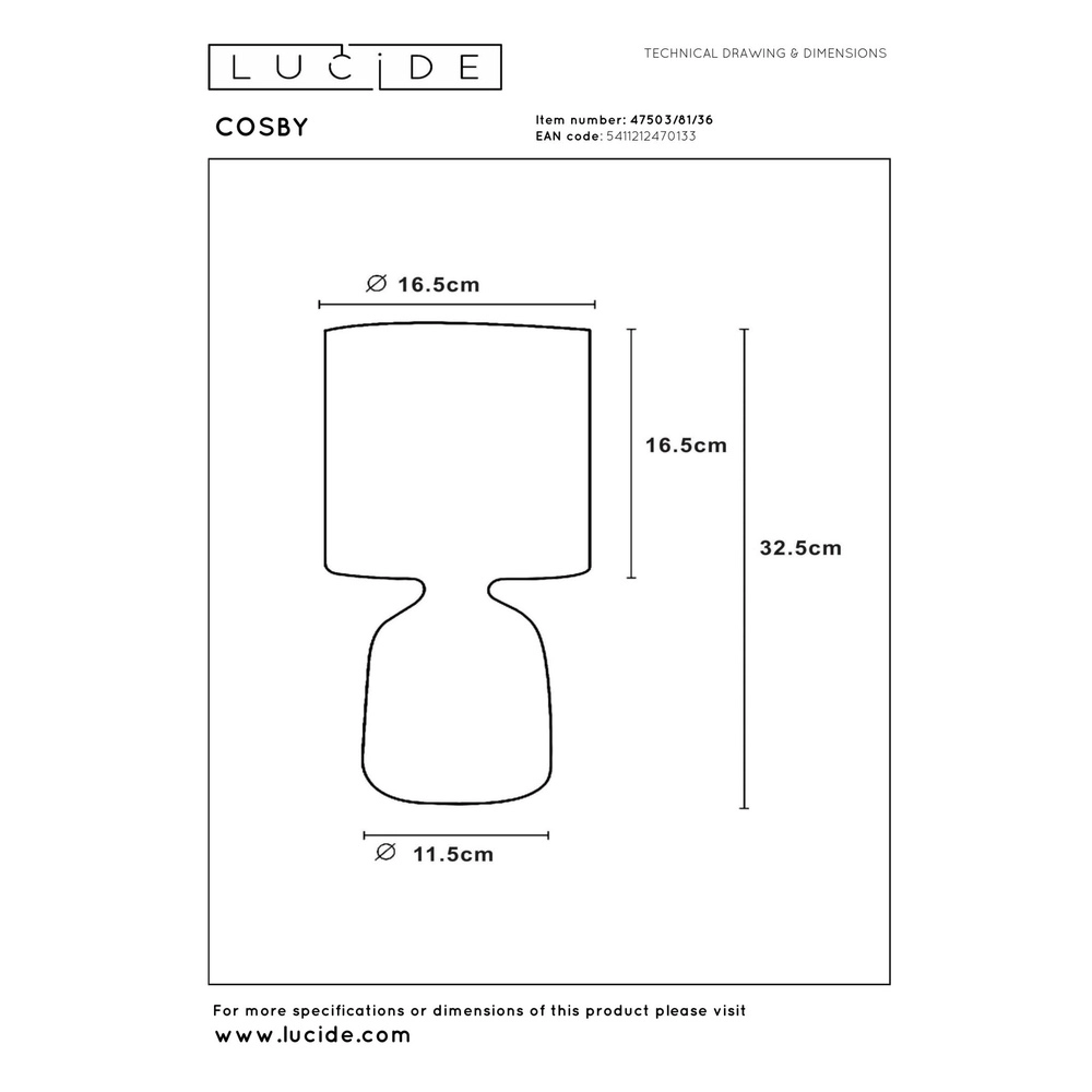 Lampe de table Cosby gris Lucide 5411212470133