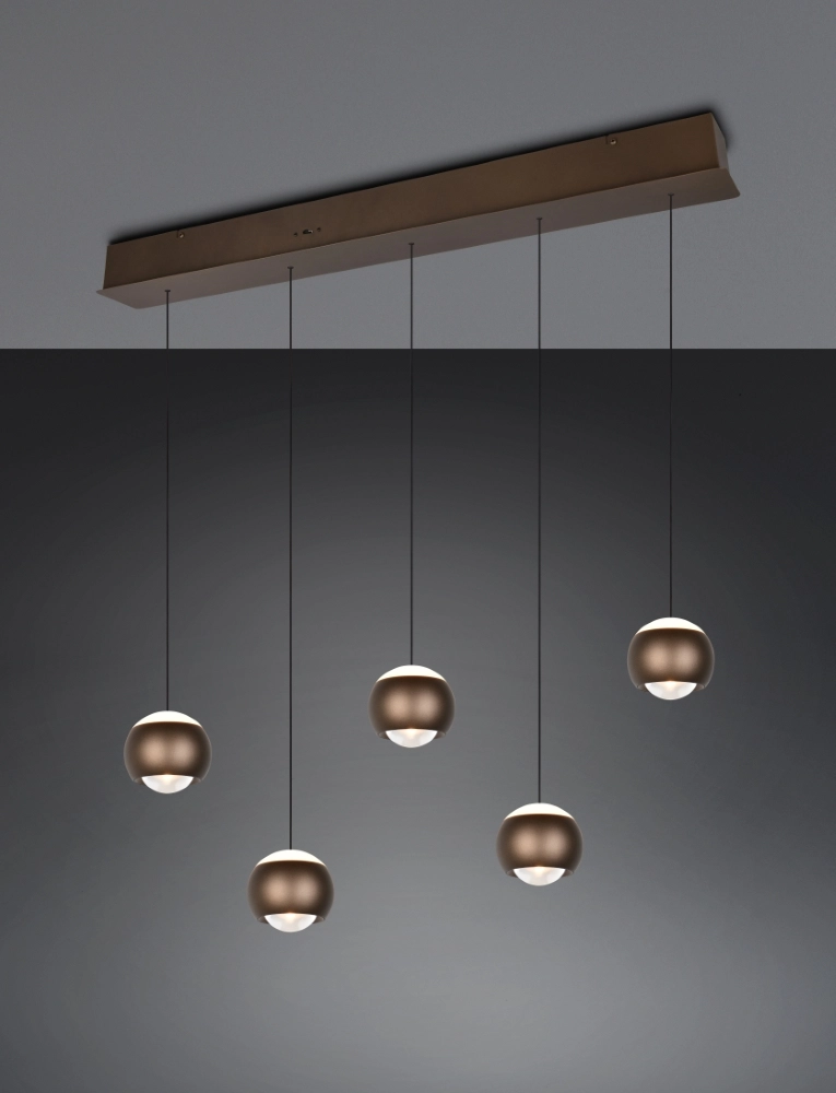 Suspension LED à 5 lumières Orbit Table à manger - Marron platine