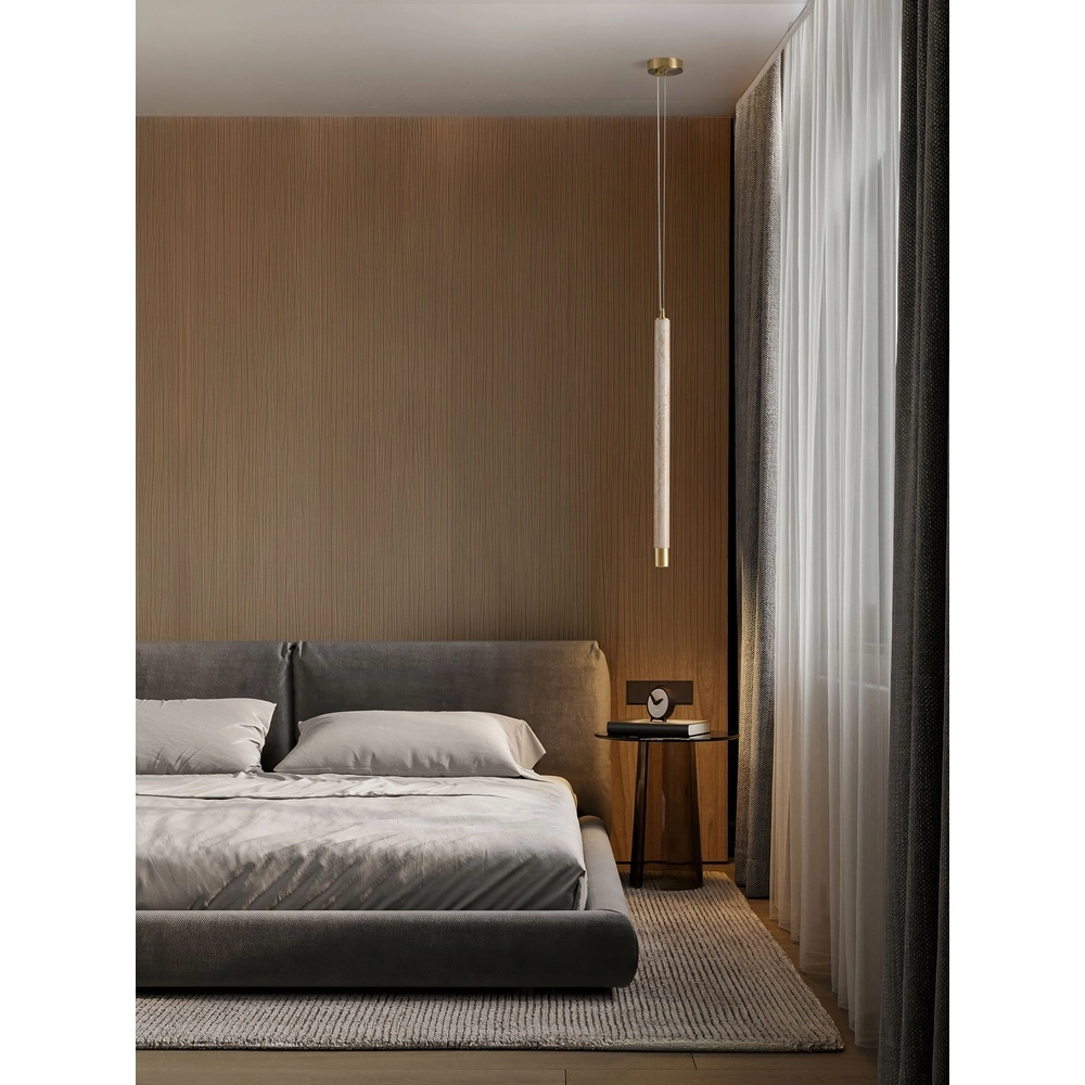 Lampe pendante moderne Muse Or avec travertin brun sable