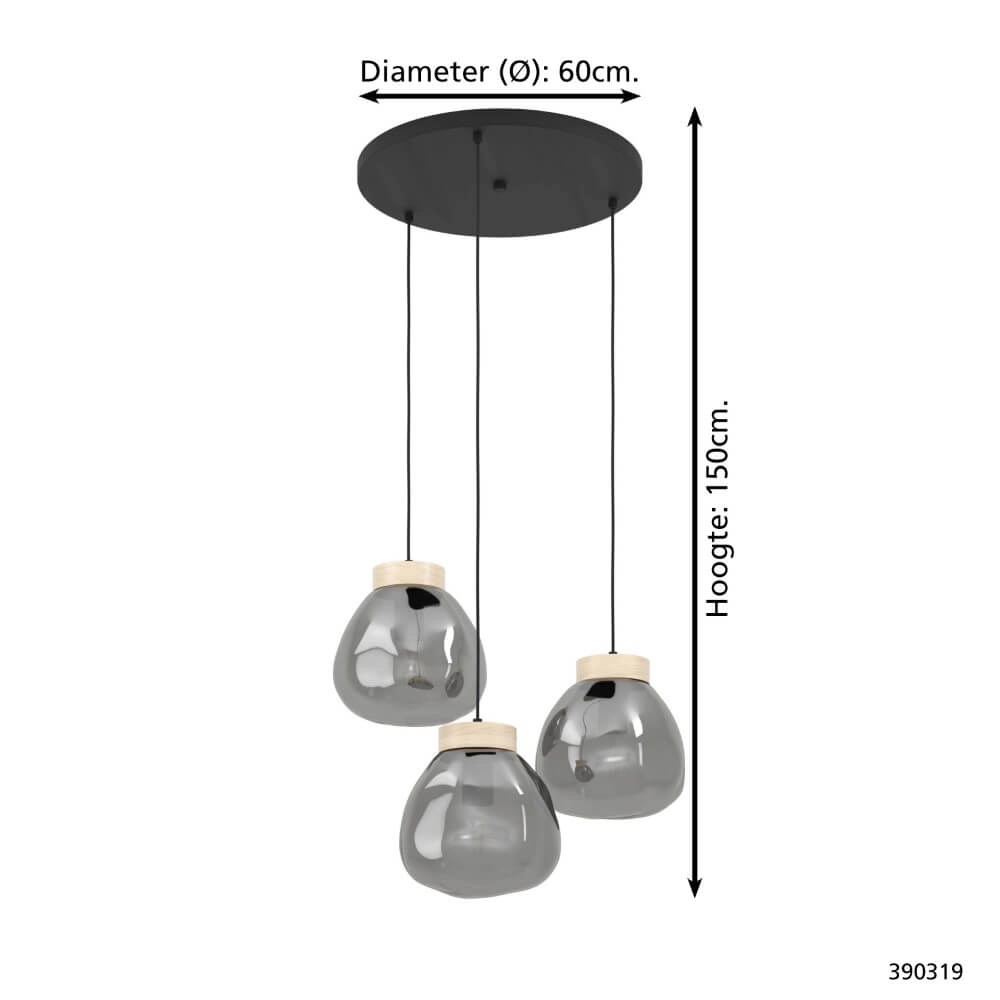 Lampe suspendue ronde Magacela 3 lumières avec verre fumé Stars of Light 9008606274505
