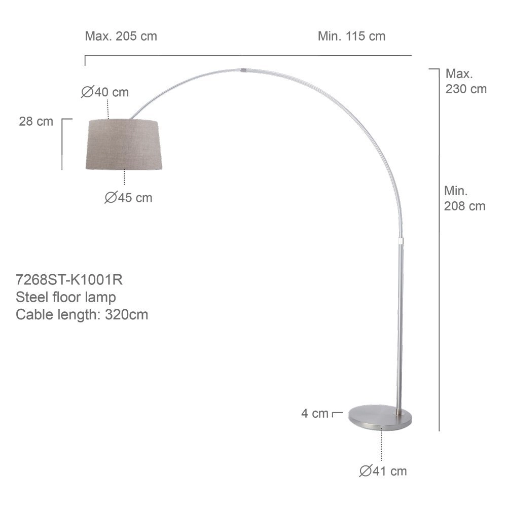 Lampe à arc Gramineus gris avec abat-jour taupe Steinhauer 8712746092868