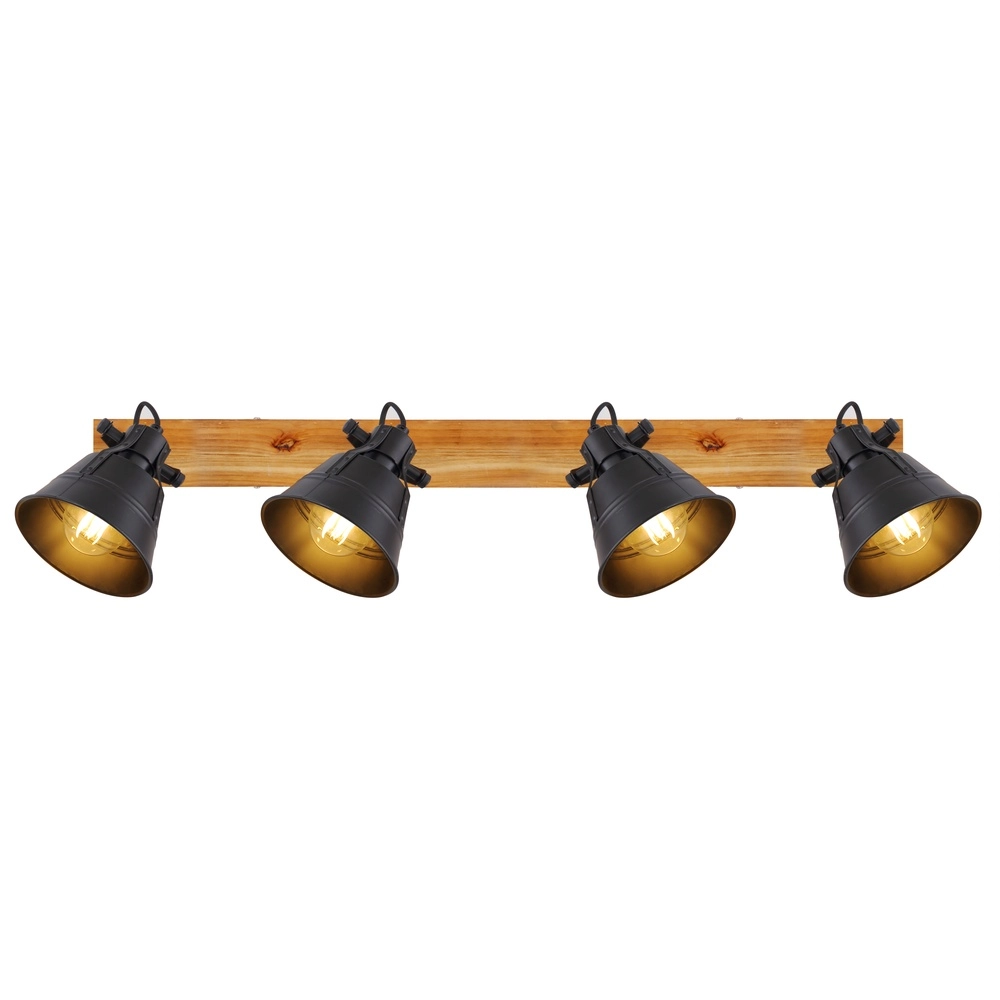 Lampe de plafond de campagne Günther 4-noir clair avec bois Globo 9007371404735