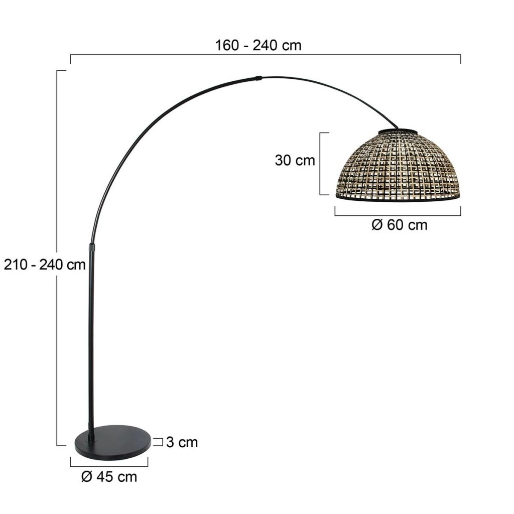 Lampe à arc noir Nox Light avec une teinte en bambou Ø60 cm Steinhauer 8712746183559