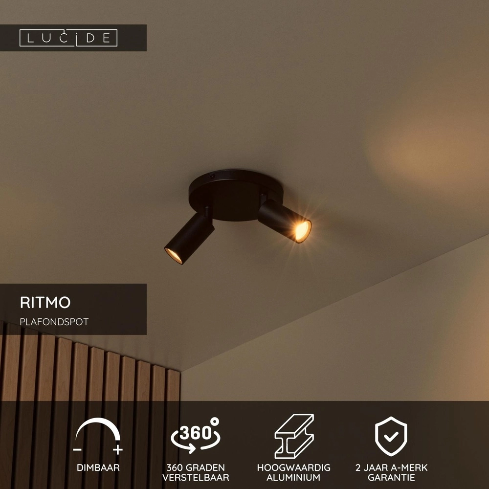 Projecteur de plafond Ritmo mini GU10 2-light black Lucide 5411212093974