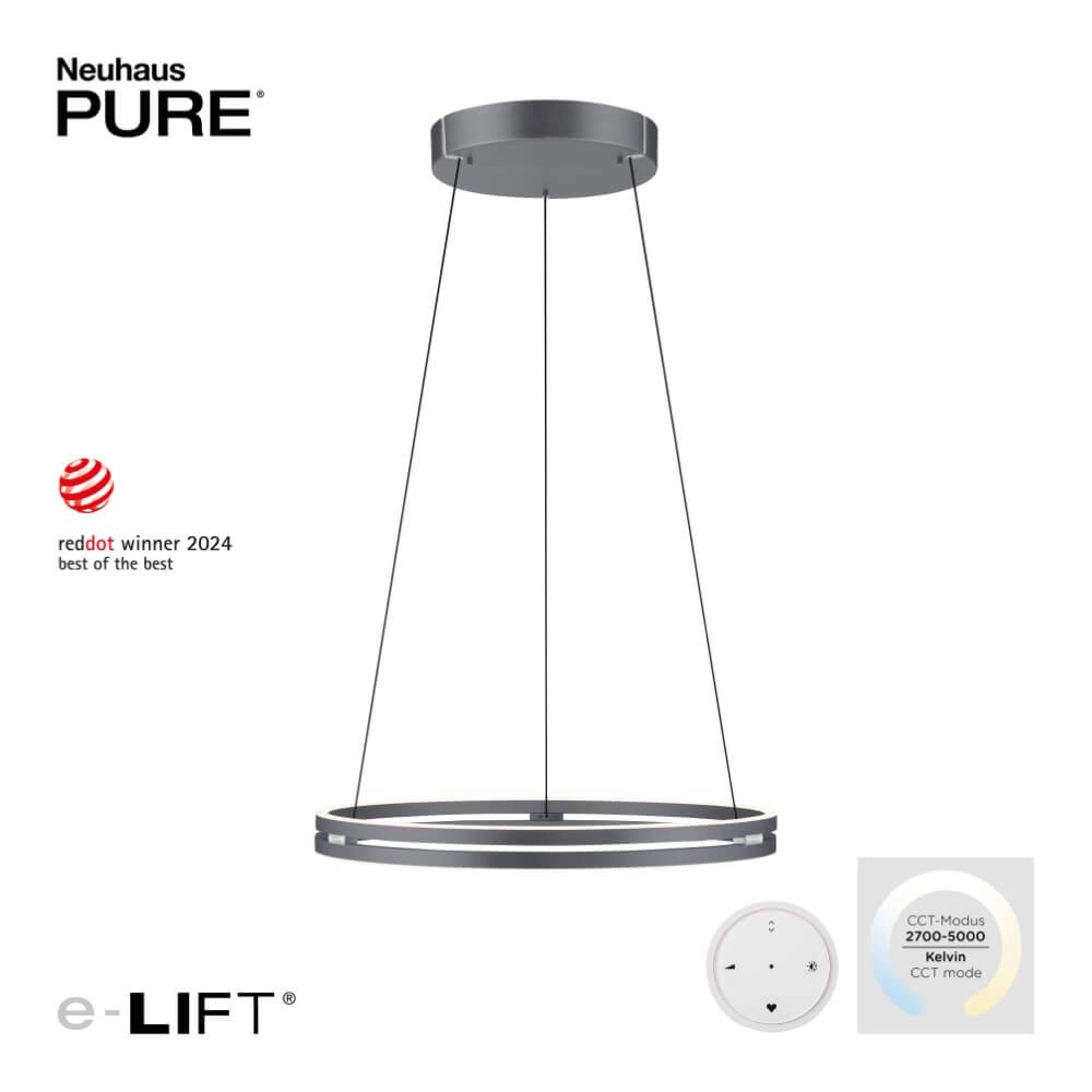 Lampe suspendue élégante Pure E-Loop gris Ø 70cm Paul Neuhaus 4012248372289