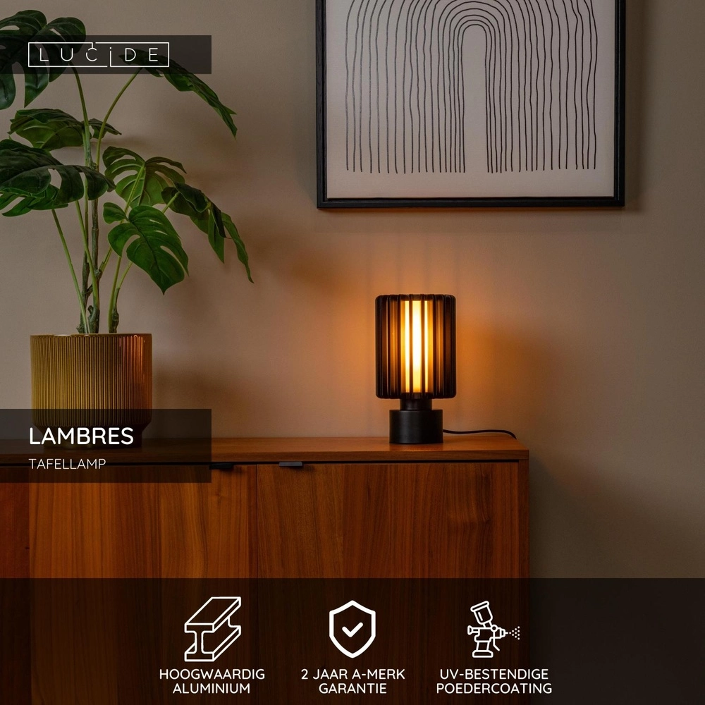 Lampe de table Lambres Ø 15 cm de noir Lucide 5411212452948