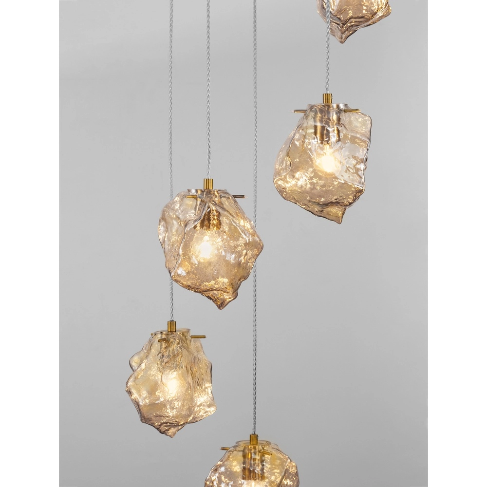 Suspension Odelle Or 5 pâles avec verre ambré Lyora 5212017434401