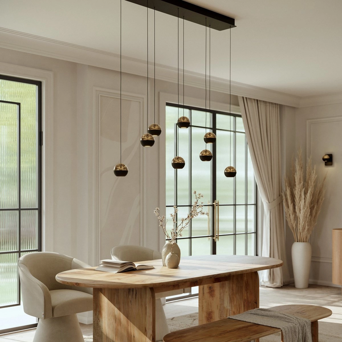 Lampe suspendue de table à manger 115 cm Belluno LED 8 voyants - Noir Steinhauer 8712746184020