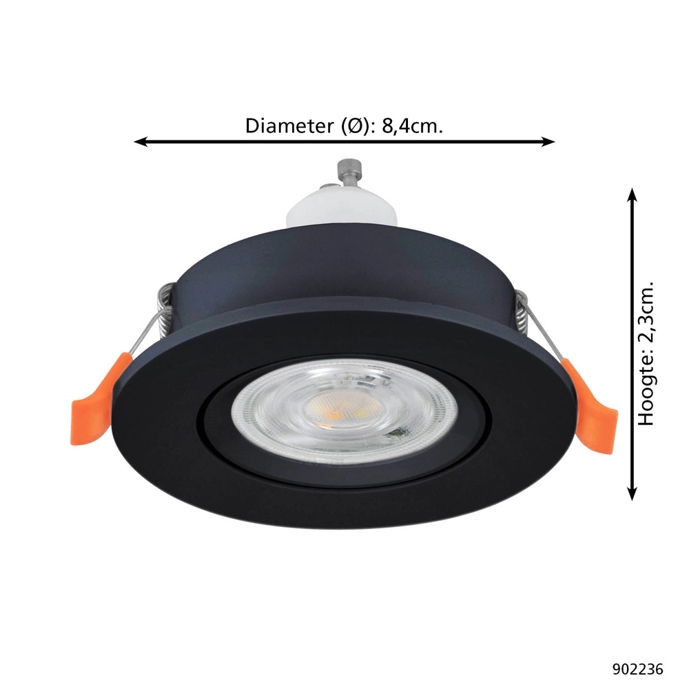 Spot encastré Barranco noir Ø 8,4cm IP44 - 3000K Eglo 9008606359165