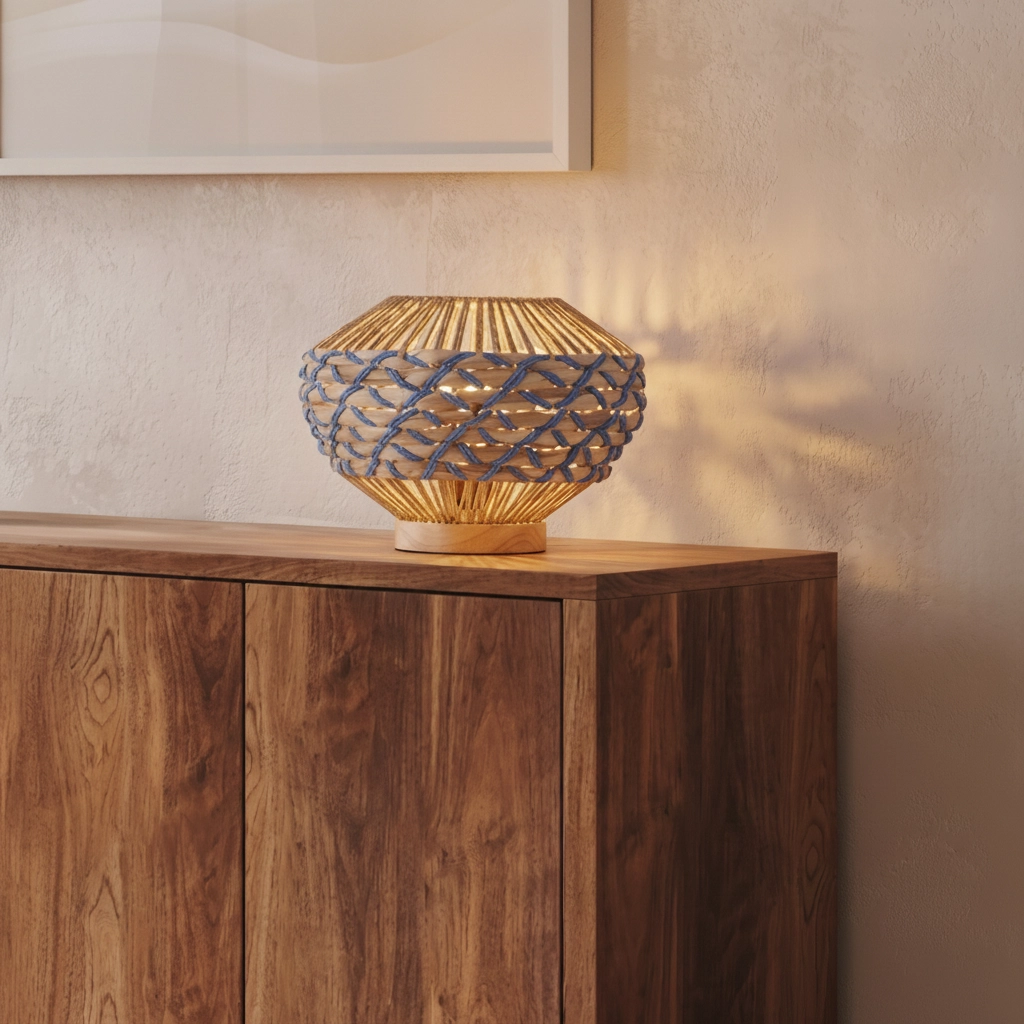 Lampe de table Mapi Ø 31cm bleu avec marron