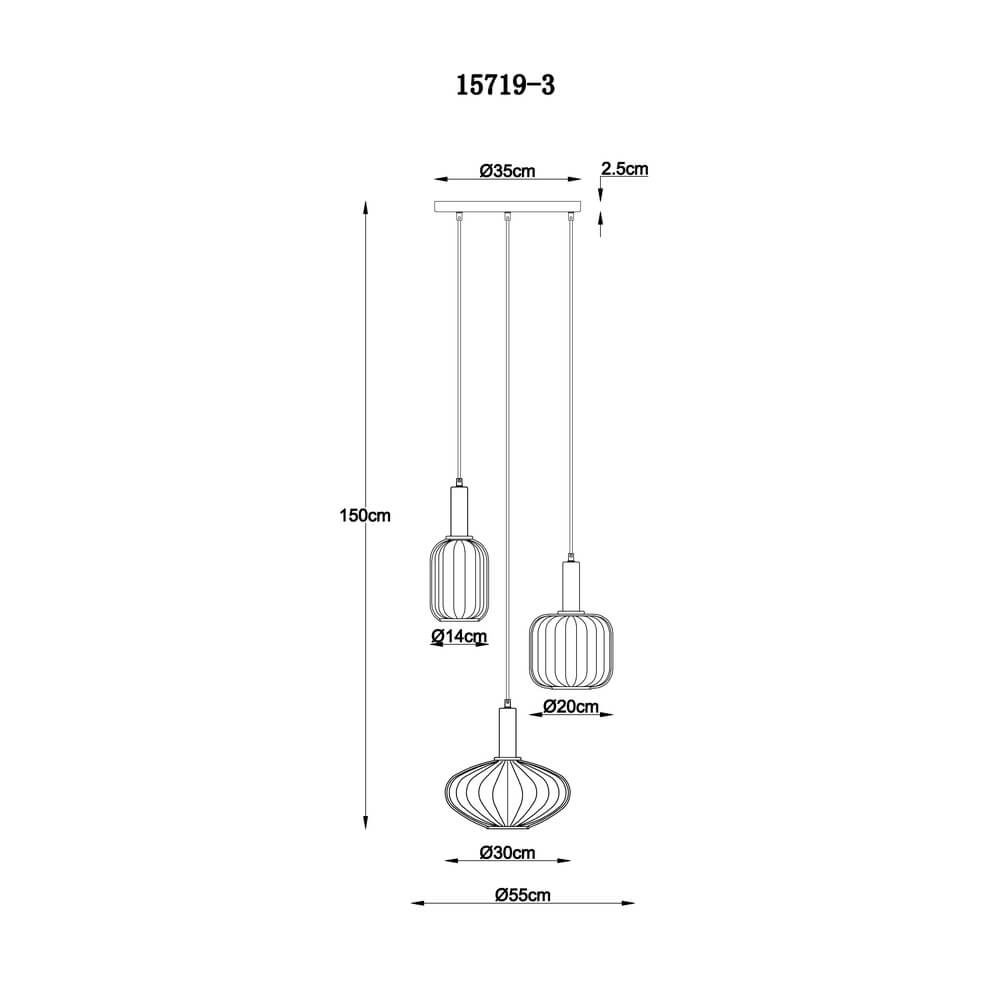 Suspension Valletta avec verre coloré 3 lumières Globo 9007371455867