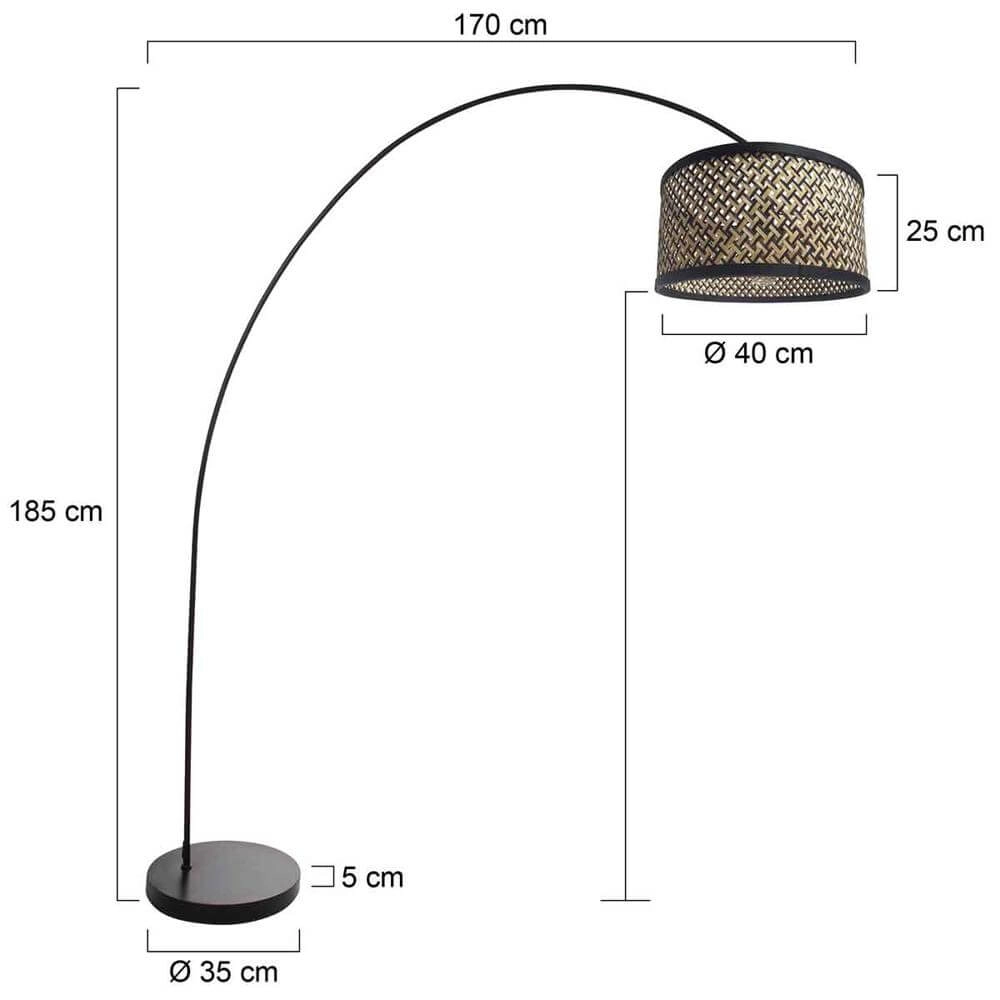 Lampe à arc Solva noir avec abat-jour en bambou Steinhauer 8712746172386