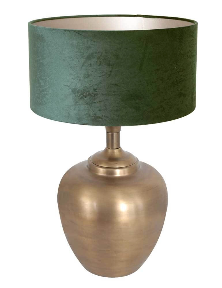 Lampe de table dorée Brass avec du velours vert Lampe de table dorée Brass avec du velours vert