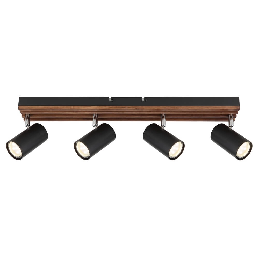 Plafonnier Kayden 4 lumières noir avec bois Globo 9007371533442