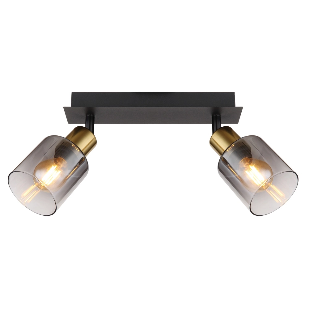 Lampe de plafond à deux lumières Hollsy noir avec verre fumé Globo 9007371445851