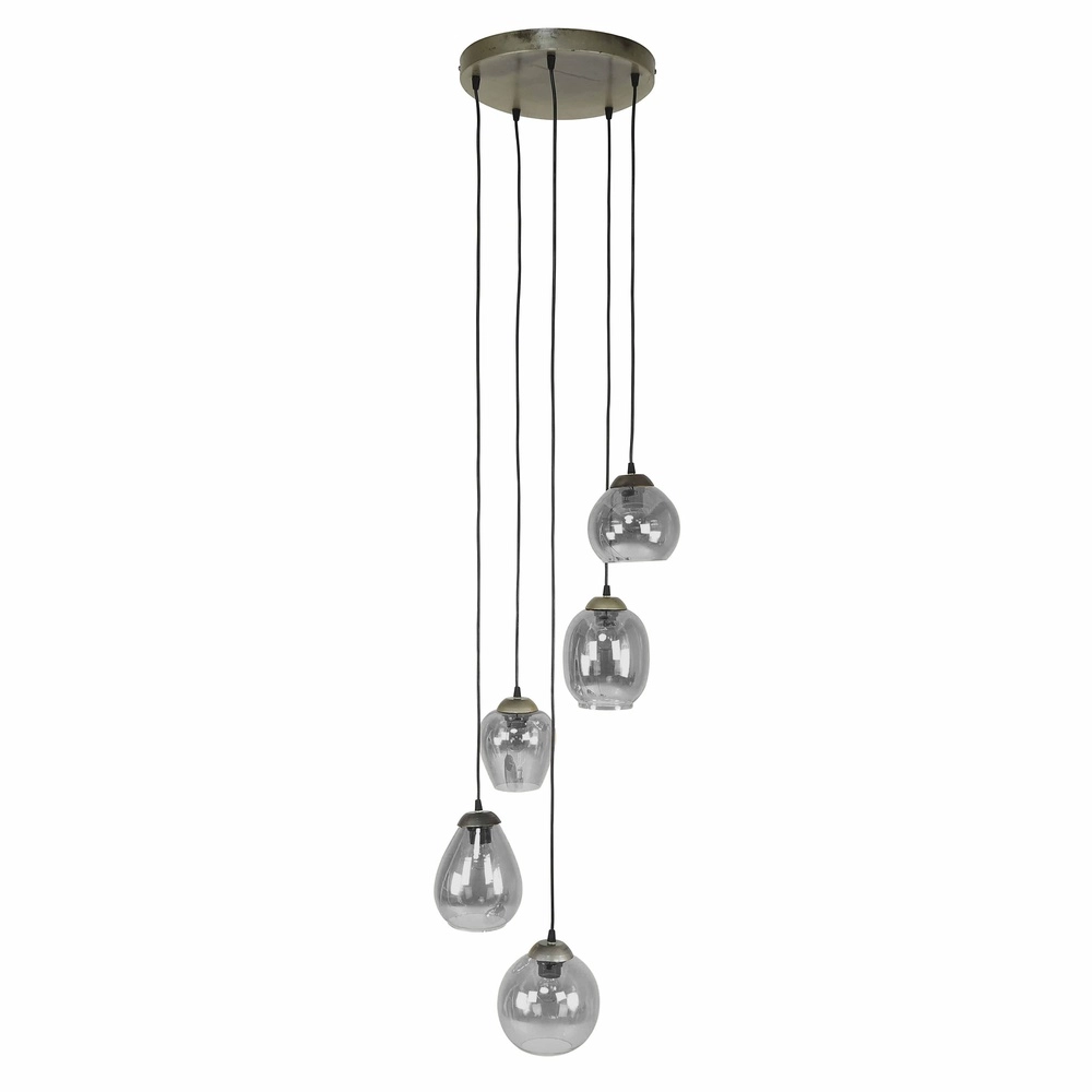 Lampe pendante de table à manger Mix 5x E27 - Ø 43cm - verre fumé Lyora 8716803512290