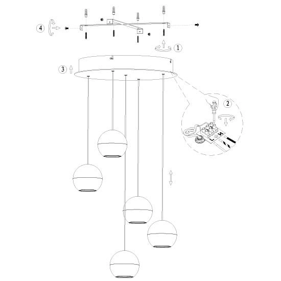 Lampe suspendue vide à 5 lumières Belluno LED - Noir avec verre Steinhauer 8712746183887