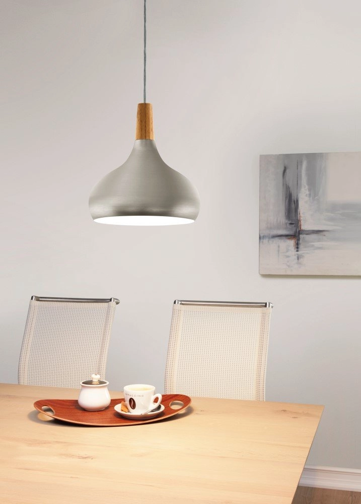 Lampe à suspension Sabinar 28cm en acier inoxydable avec bois marron Eglo 9008606300006