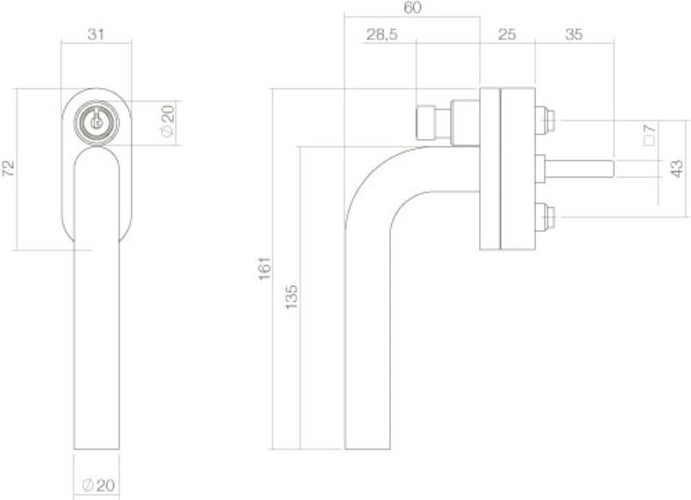 Poignée de fenêtre droite Ventra verrouillable en acier inoxydable Intersteel 8714186366660