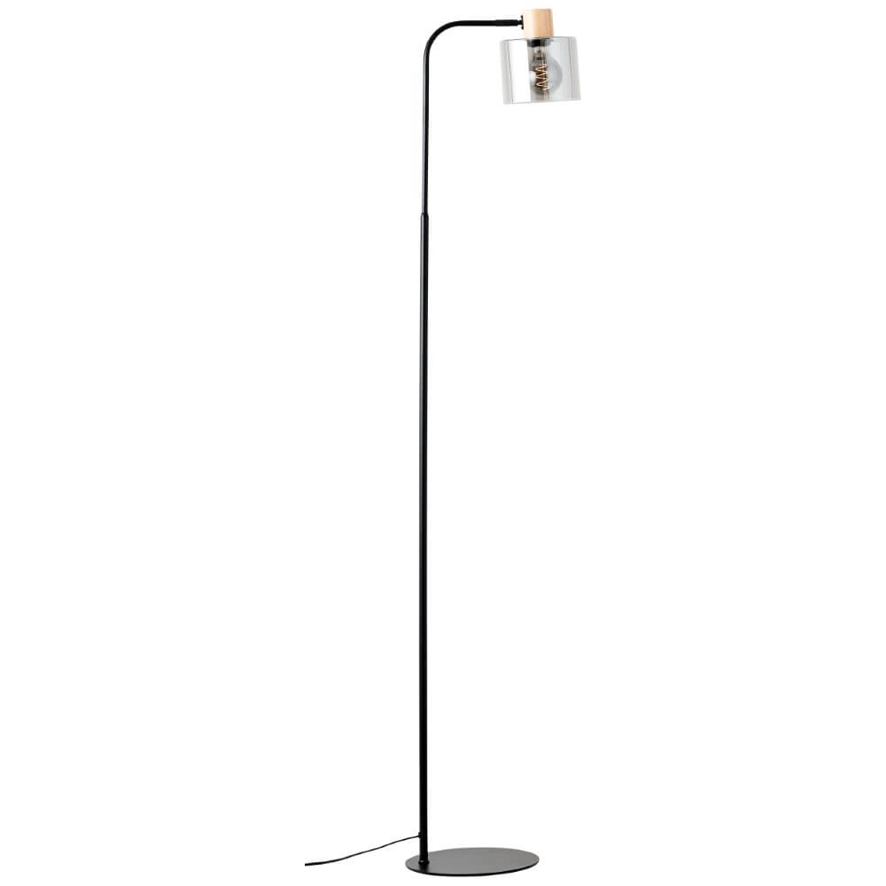Lampe sur pied Weald noir avec du bois