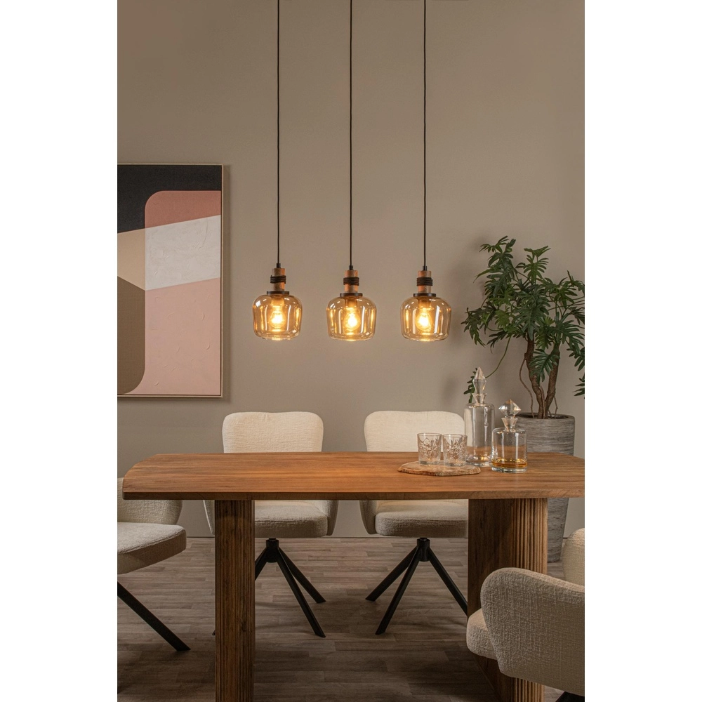 Lampe pendante à 3 lampes Ilona noir avec verre ambré Lucide 5411212452689