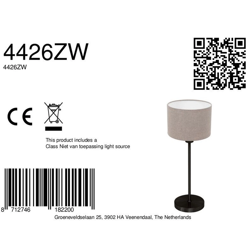 Lampe de table noire Noor avec capuchon gris Steinhauer 8712746182200