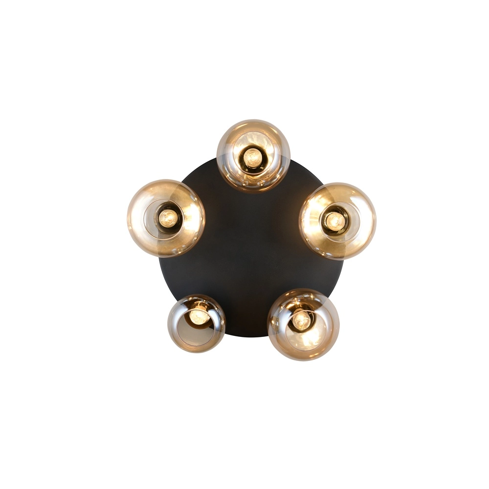 Plafonnier 5 lumières Lumina noir avec verre ambré Trio 4017807663174