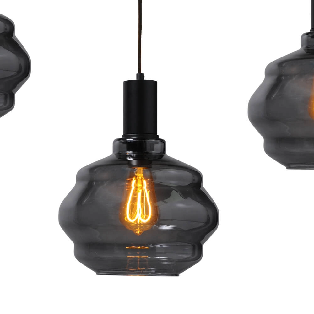 Lampe suspendue 5 lumières - noire - Porto avec verres à fumée Ball - Ø 24cm Masterlight 8718121270159