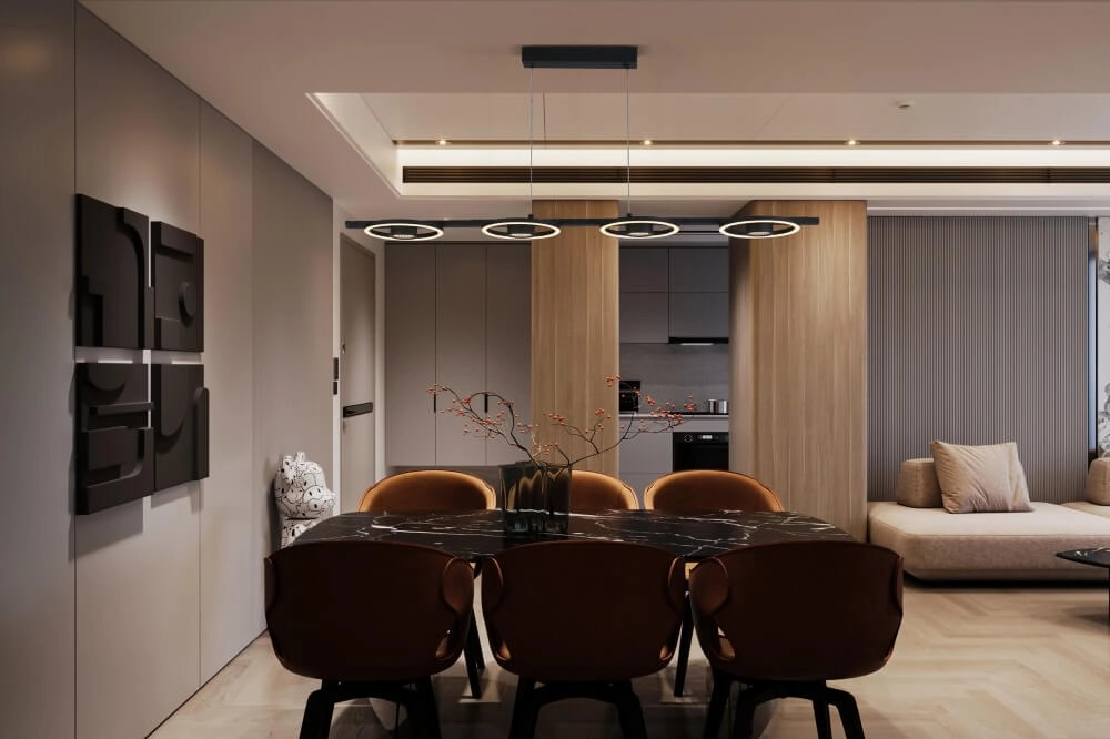 Suspension moderne à 4 lumières Space noir Searchlight 5053423274454