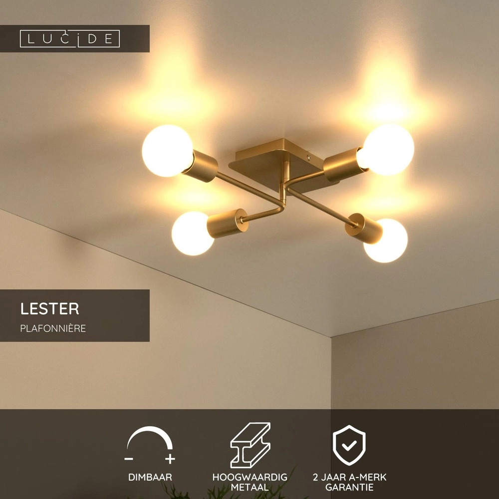 Lampe de plafond Lester Or 4 lumières Lucide 5411212211736