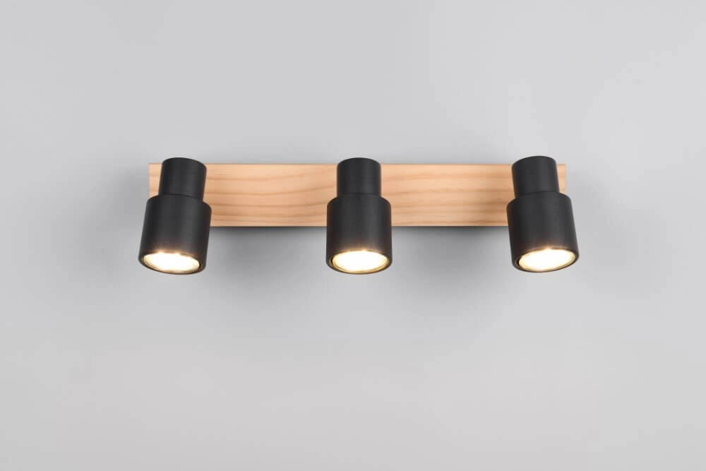 Plafonnier 3 lumières Pierre noir avec bois Trio 4017807638196