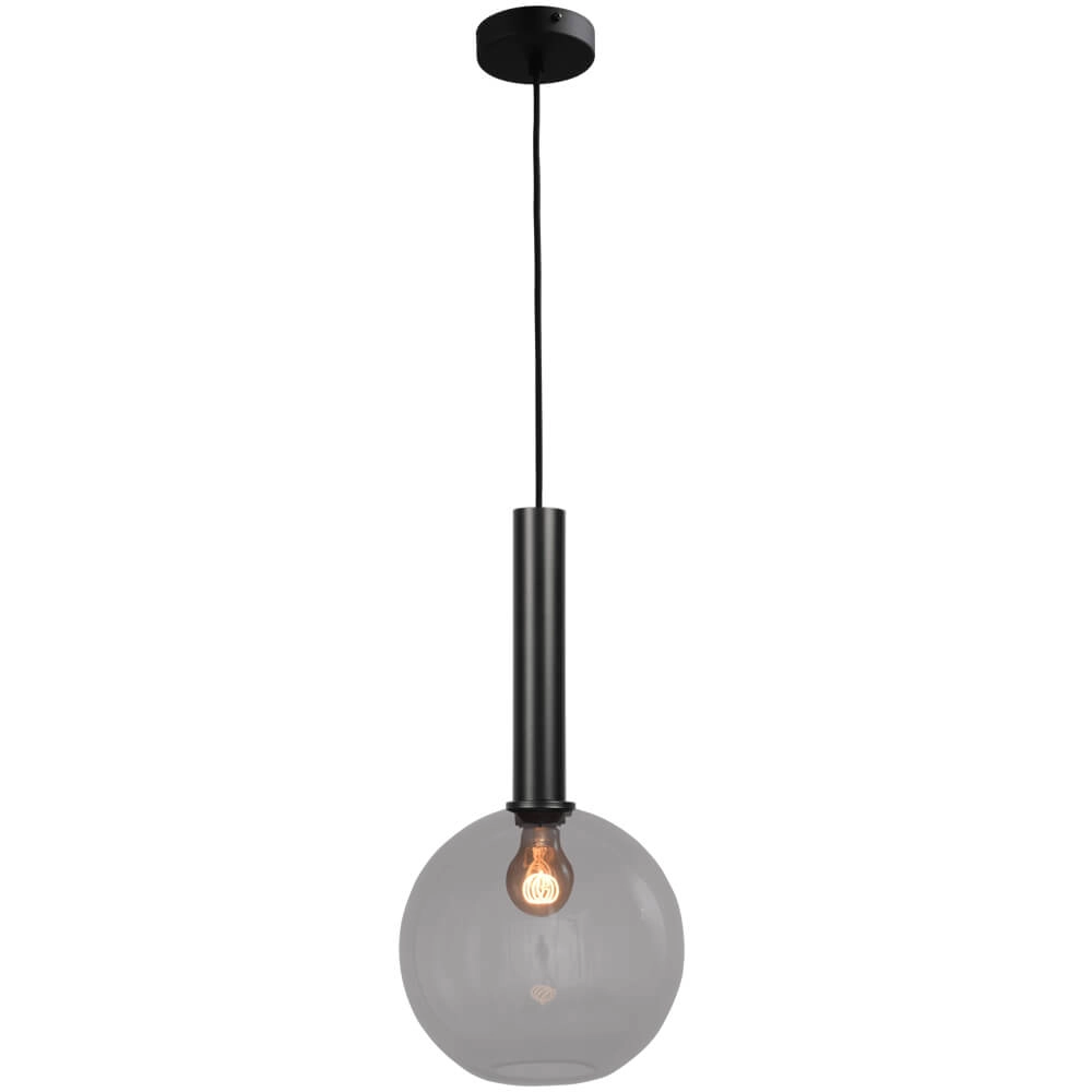 Lampe suspendue Ø 25cm Bella 2 Noir avec verre fumé