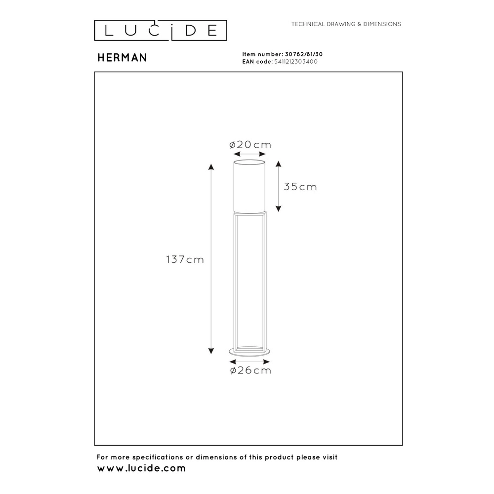 Lampe de pied Herman Noir Lucide 5411212303400