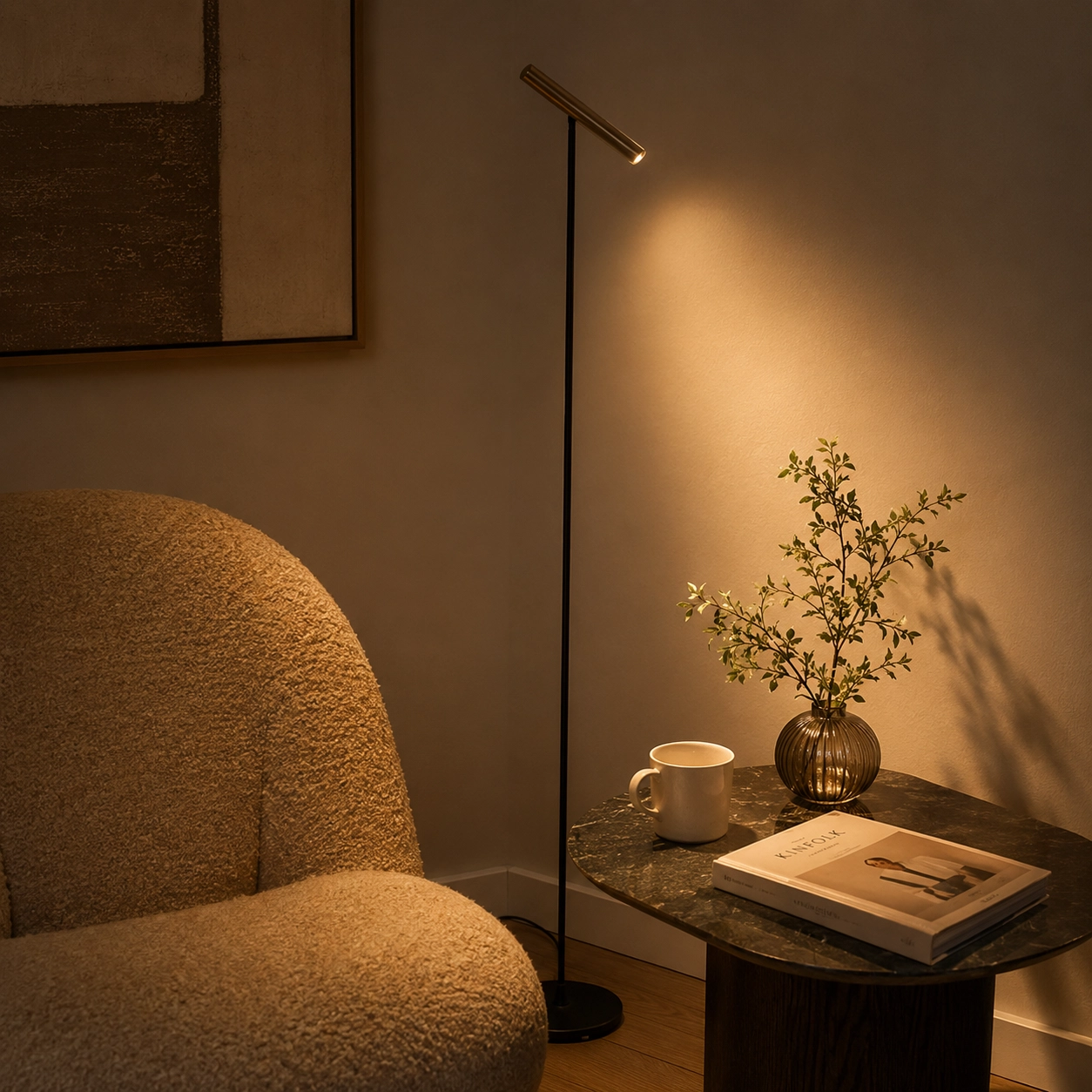 Lampadaire design Prato Noir avec brun moka