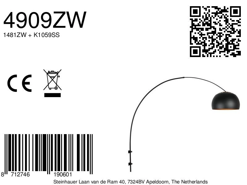 Lampe murale noire Globe Black Steinhauer 8712746190601