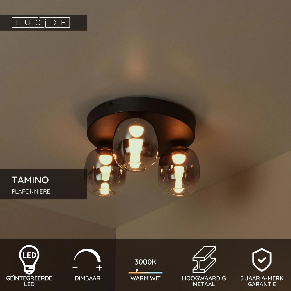 Lampe de plafond à 3 lumières Tamino Noir Lucide 5411212741233