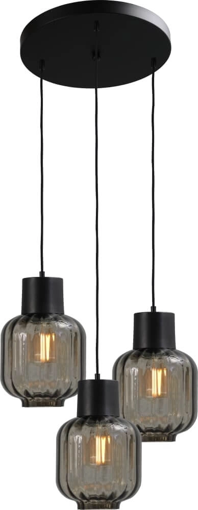 Lampe à suspension Lett lll 20 Verre fumé à 3 lumières Lampe à suspension Lett lll 20 Verre fumé à 3 lumières