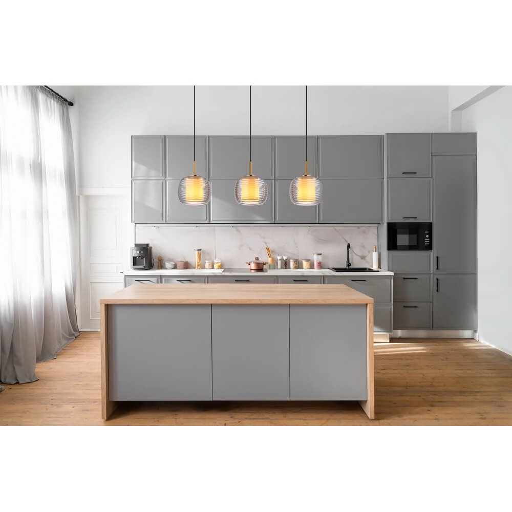 Suspension design Lampigna noir avec verre ambré 3 lumières Globo 9007371471614