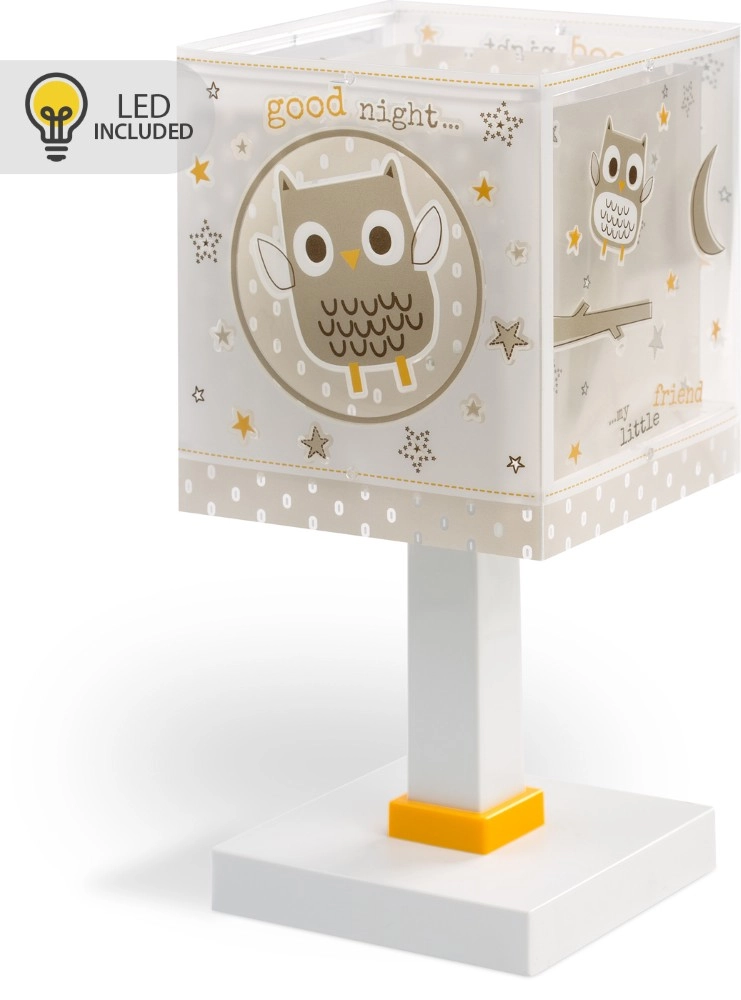 Lampe de table pour chambre d’enfant Goodnight Hibou blanc avec gris Dalber 8420406002477