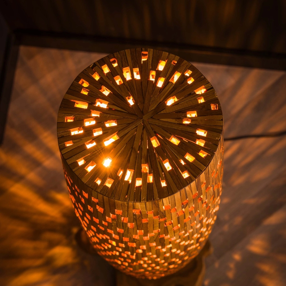Lampe de sol en bois Bars Teck - 145 cm - Ø 40 cm Lyora 8716803512795