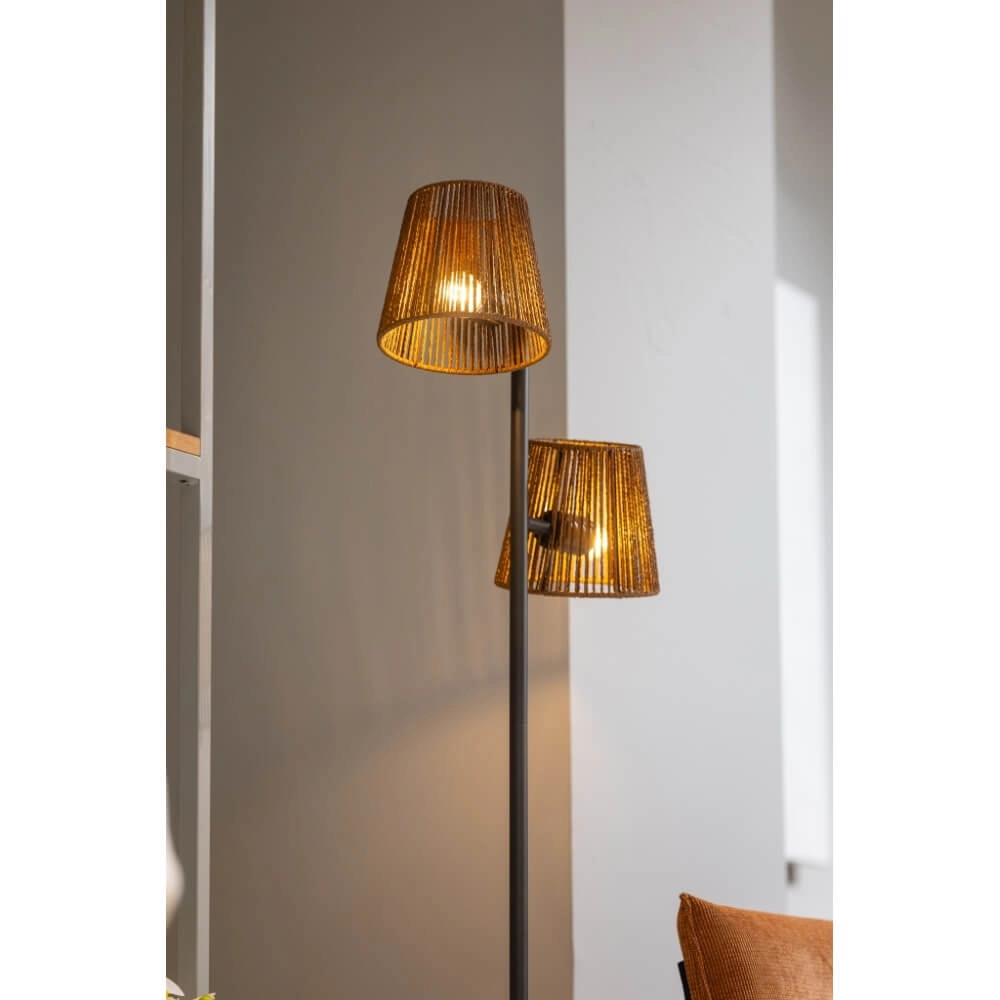 Lampadaire Daan marron avec capuchons en rotin ETH 8720195309338