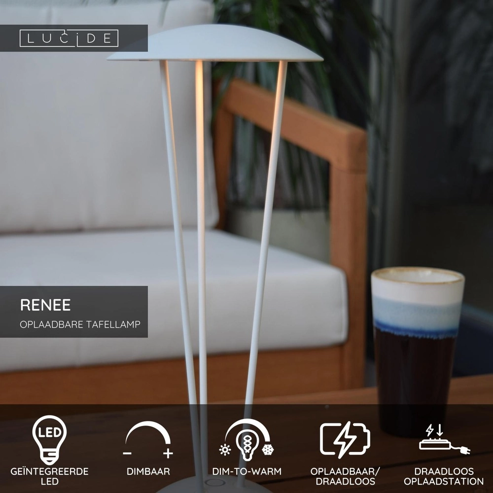 Lampe de table de conception Renee Rechargeable blanc Lucide 5411212272317