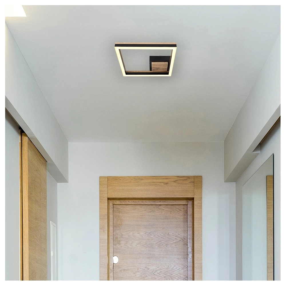 Lampe de plafond Beatrix Carré noir avec bois Globo 9007371451401